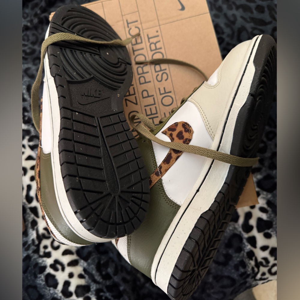 Nike Dunk Low Olive and White Casual Sneakers - Picture 6 of 8